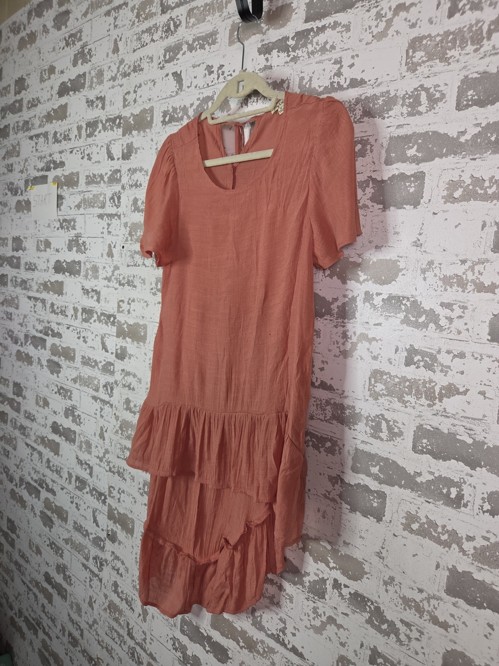 Bohemian Rust Coral Asymmetric Ruffle Hem Drop Waist Mini Dress Tunic Top